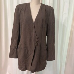 Vintage Giorgio Armani Pant Suit Womens 14 Brown Herringbone Old Money